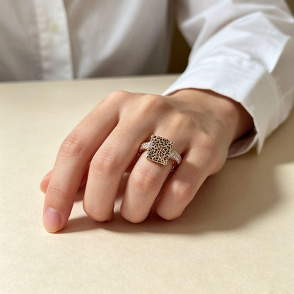 Leopard Print Square Statement Ring, Wild Pattern Design