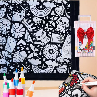 Color-Your-Own Coloring Blanket with 12-Color Marker Set