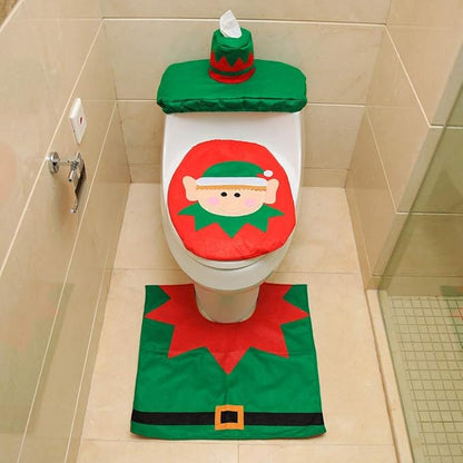 3 Pieces Christmas Toilet Seat Cover Set