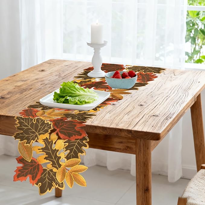 Fall Leaf Embroidered Table Runner