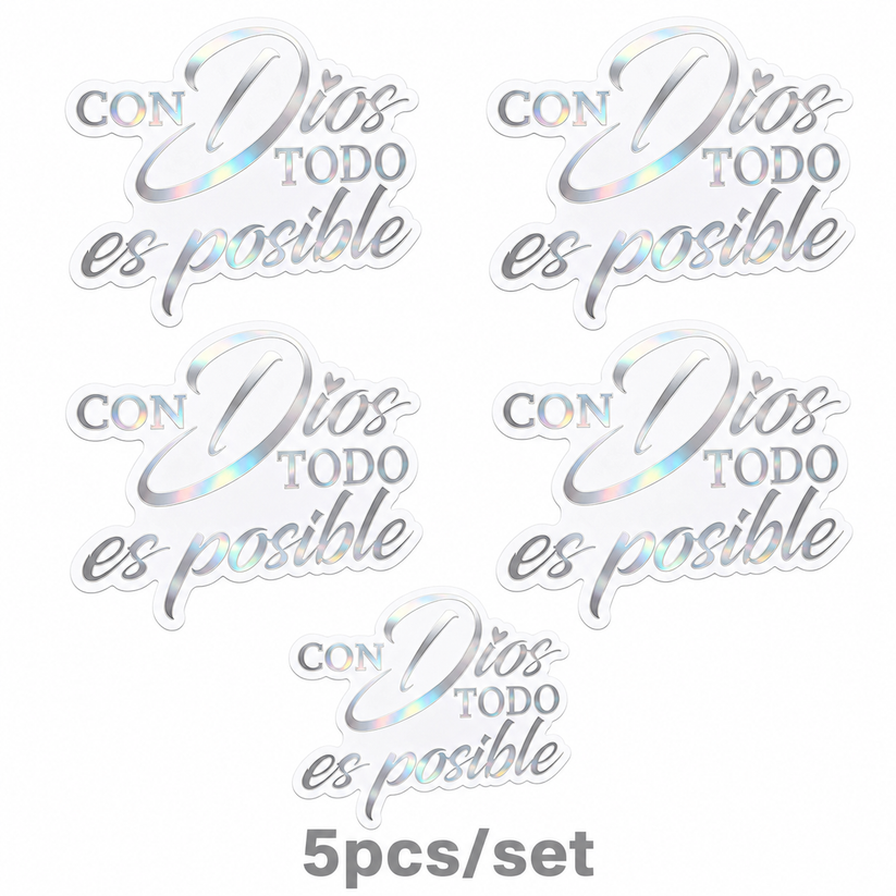 5PCS/SET Con Dios Todo Es Posible Spanish Inspirational Faith Decal Cute Durable Vinyl Sticker