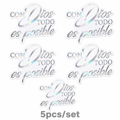 5PCS/SET Con Dios Todo Es Posible Spanish Inspirational Faith Decal Cute Durable Vinyl Sticker