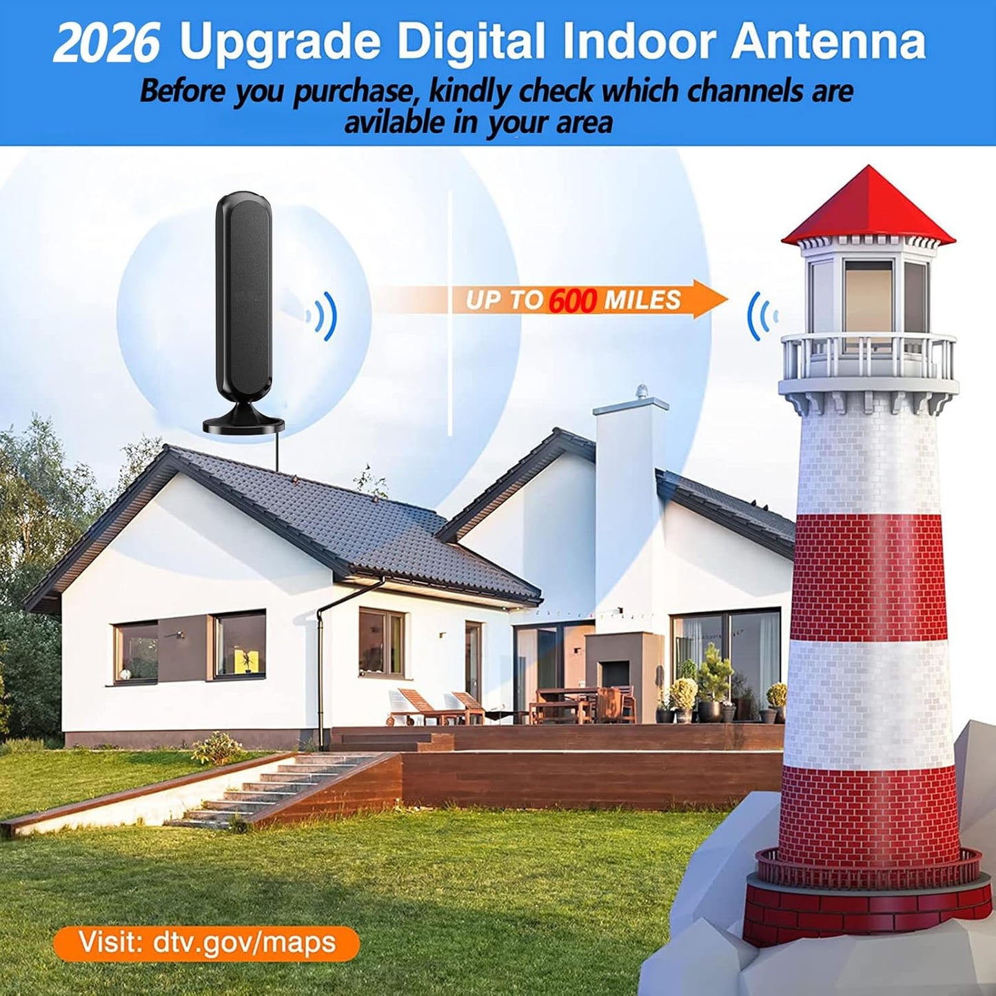HIDB TV Antenna Digital for Smart TV HD Antena Indoor 4K 360° Signal