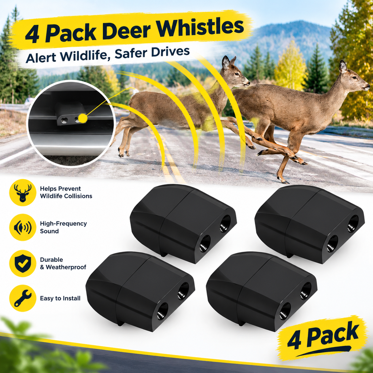4PCS Deer Whistles Animal Warning Whistle Safety Trucks Cars RVs Motorcycles USA
