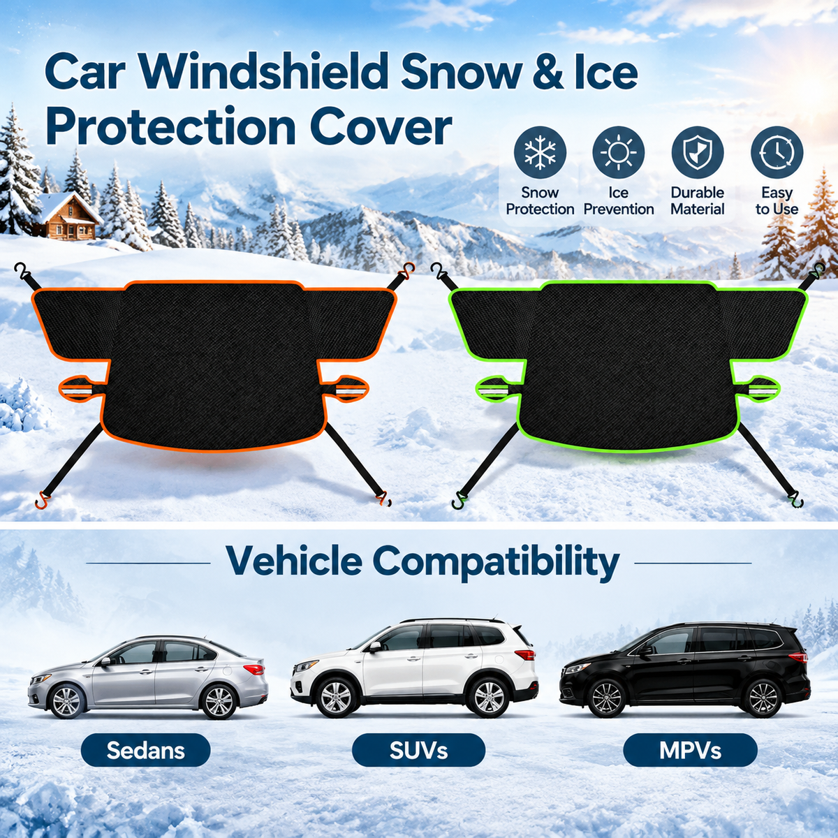 Magnetic Waterproof Oxford Cloth Windscreen Shade Cover with 360-Windproof, Easy Installation