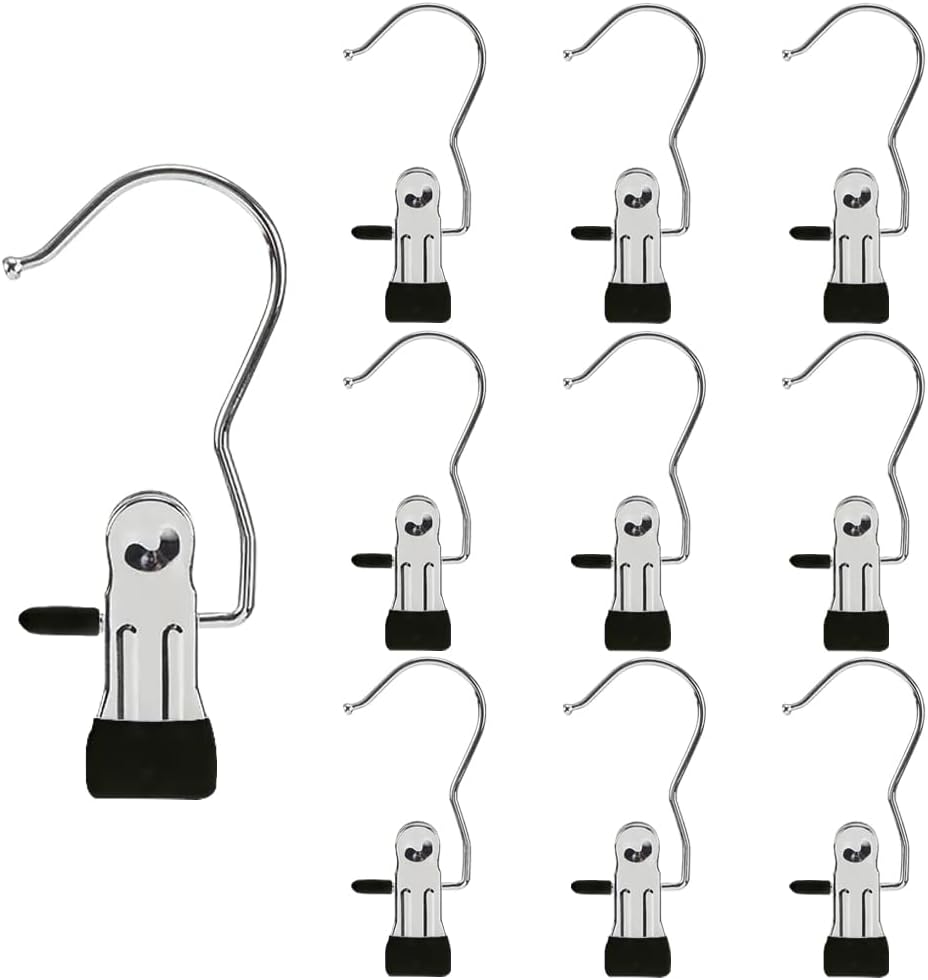 10Pcs Stainless Multi Function Clip Hooks,Laundry Hanging Hooks Clips,Closet Hangers,Boot Clips