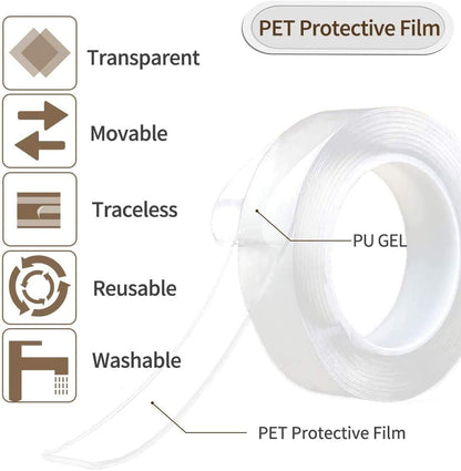 Nano Double Sided Tape, 1.2in x16.5 Feet Removable No Residue, Waterproof Multipurpose Tape