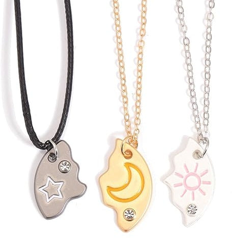 3-in-1 Best Friendship Necklaces for 3, Sun Star Moon Puzzle Matching Pendant Necklace