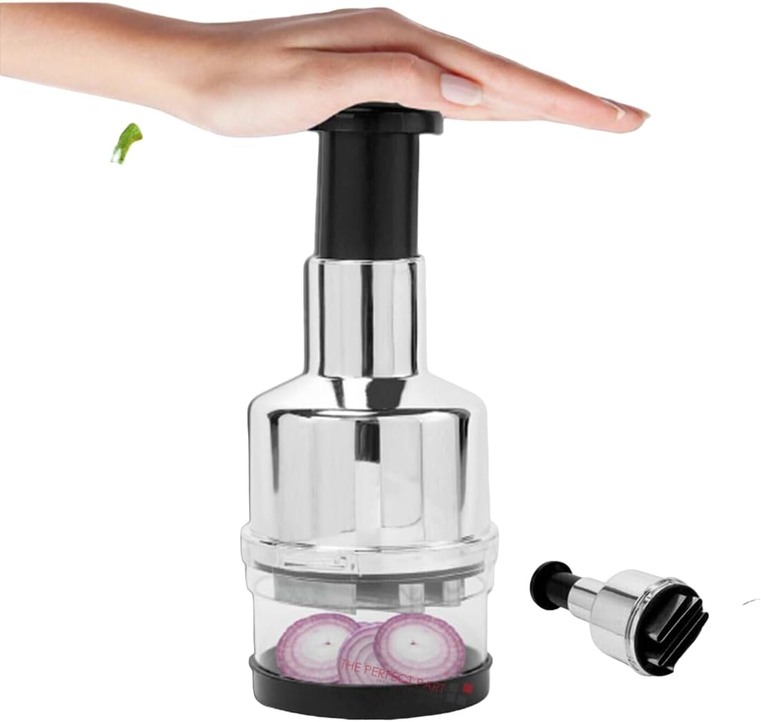 Manual Handheld Food Chopper with Stainless Steel Zigzag Blade & Press Handle