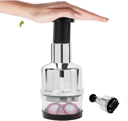 Manual Handheld Food Chopper with Stainless Steel Zigzag Blade & Press Handle