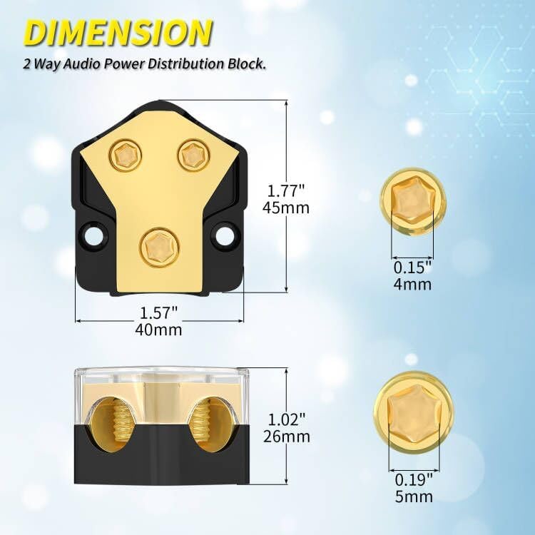 12V Power Distribution Block Car Audio 2 Way Ground Distribution Block 0/2/4 Gauge in 4/8/10 Gauge Out