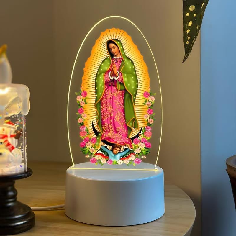 Guadalupe Virgin Prayer Lamp, USB Powered Warm Light