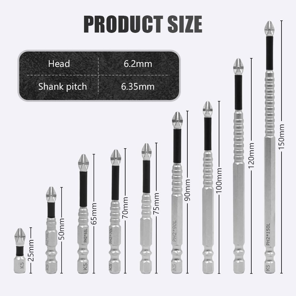 9Pcs High Magnetic Anti-Slip Drill Bits for Precision Work (25-150mm)