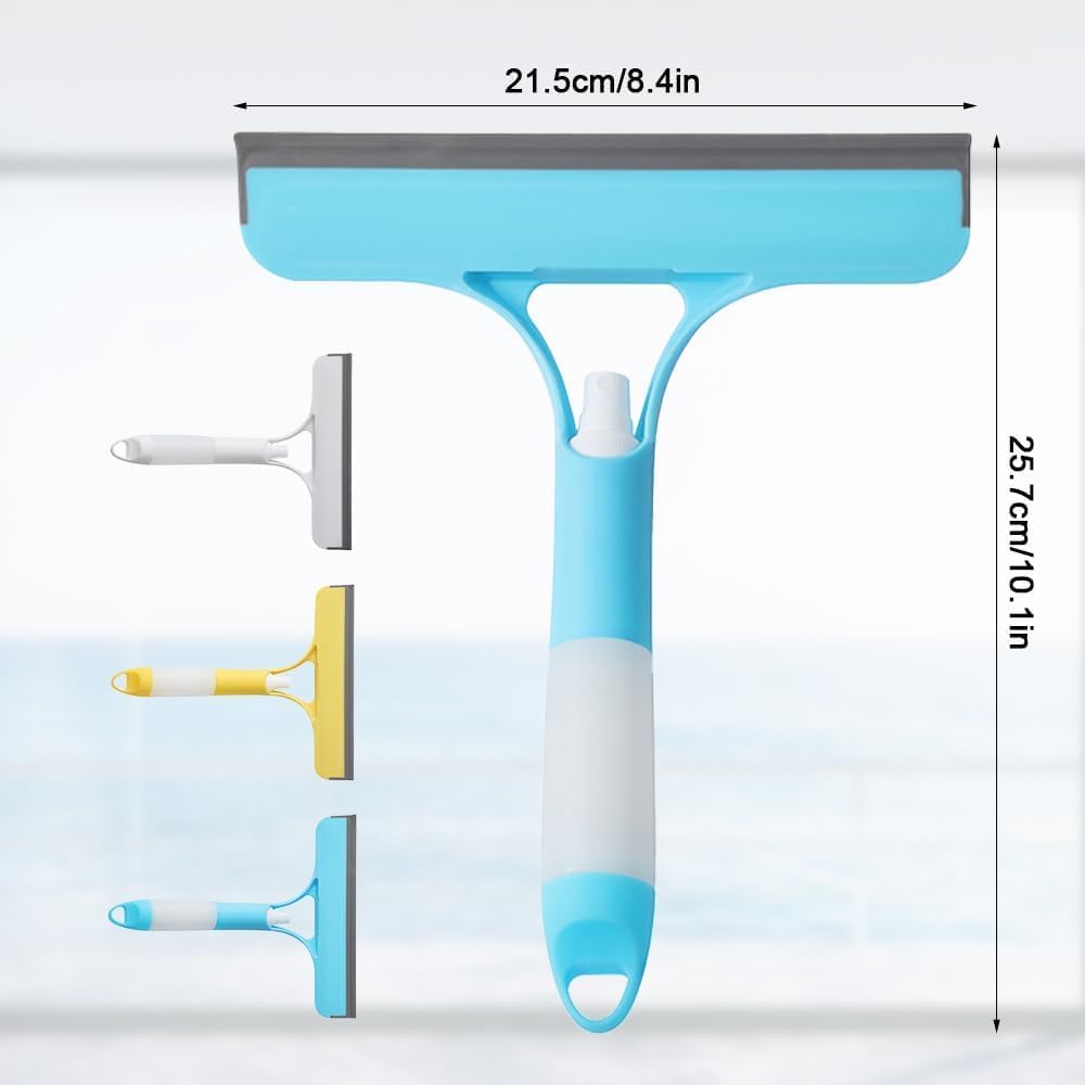 3 in 1 Window Cleaner Tool with Built-in Spray Bottle, Squeegee & Brush