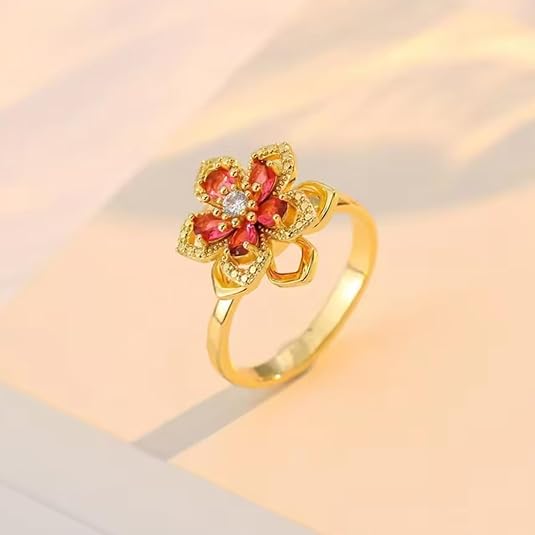 Rotatable Women's Ring, Alloy Electroplated Band, Multicolor Cubic Zirconia Inlay