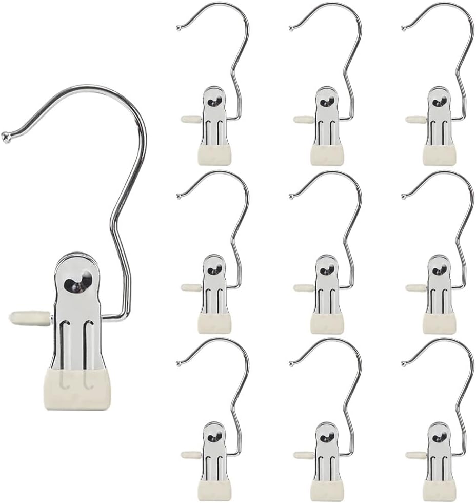 10Pcs Stainless Multi Function Clip Hooks,Laundry Hanging Hooks Clips,Closet Hangers,Boot Clips