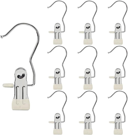 10Pcs Stainless Multi Function Clip Hooks,Laundry Hanging Hooks Clips,Closet Hangers,Boot Clips