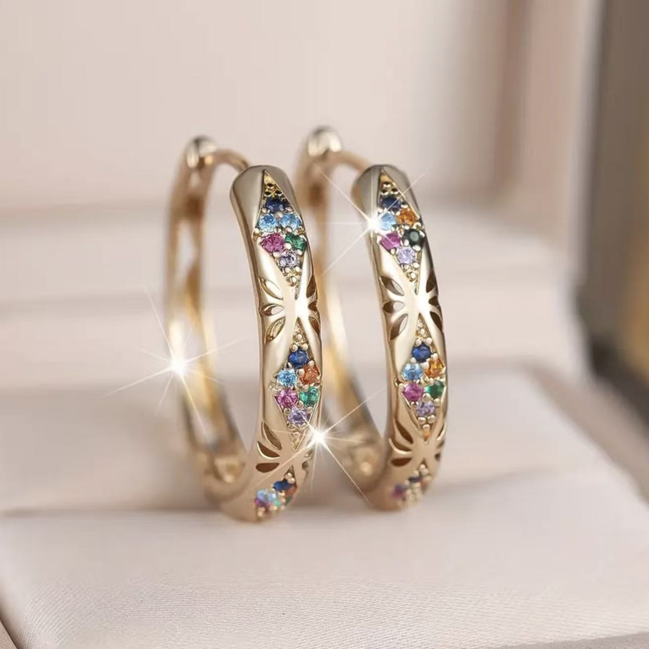 Rainbow Zircon Stone Hoop Earrings  Trendy Statement Ear Cuffs for Daily & Party Jewelry