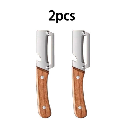 2pcs 2 in 1 Multi-Functional Stainless Steel Blade Vegetable Peeler with Bottle Opener & Wooden Handle