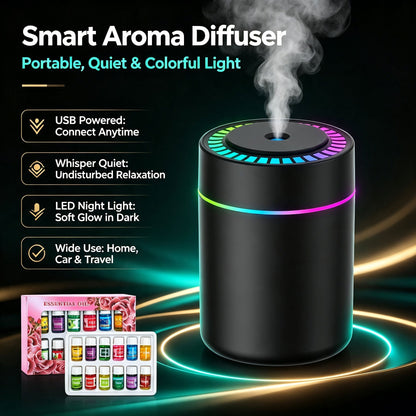 Portable Color-Changing LED Humidifier with 12-Piece Essential Oil Set