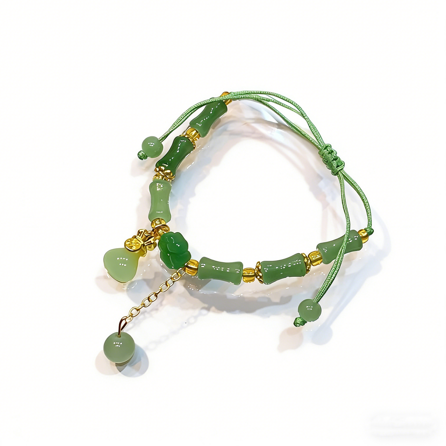 Bamboo Bracelet Jade Stones Lucky Money Bag Pendant Charm Stretch Beaded Bracelets