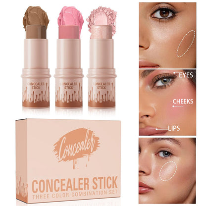 3pcs Long-Lasting Waterproof Contour Stick Set -  Cream Blush & Highlighter Bronzer Pen