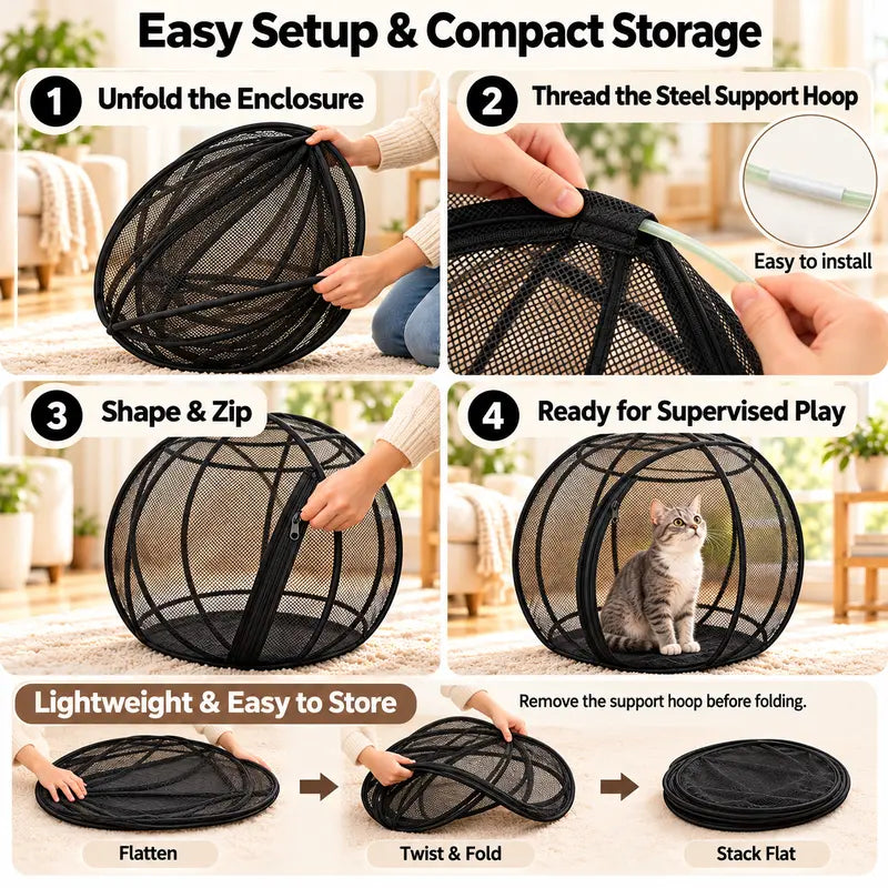 Collapsible Cat Rolling Playpen - Breathable Mesh Outdoor Pet Exercise Tunnel