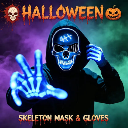 Halloween LED Spooky Skeleton Hacker Mask Set