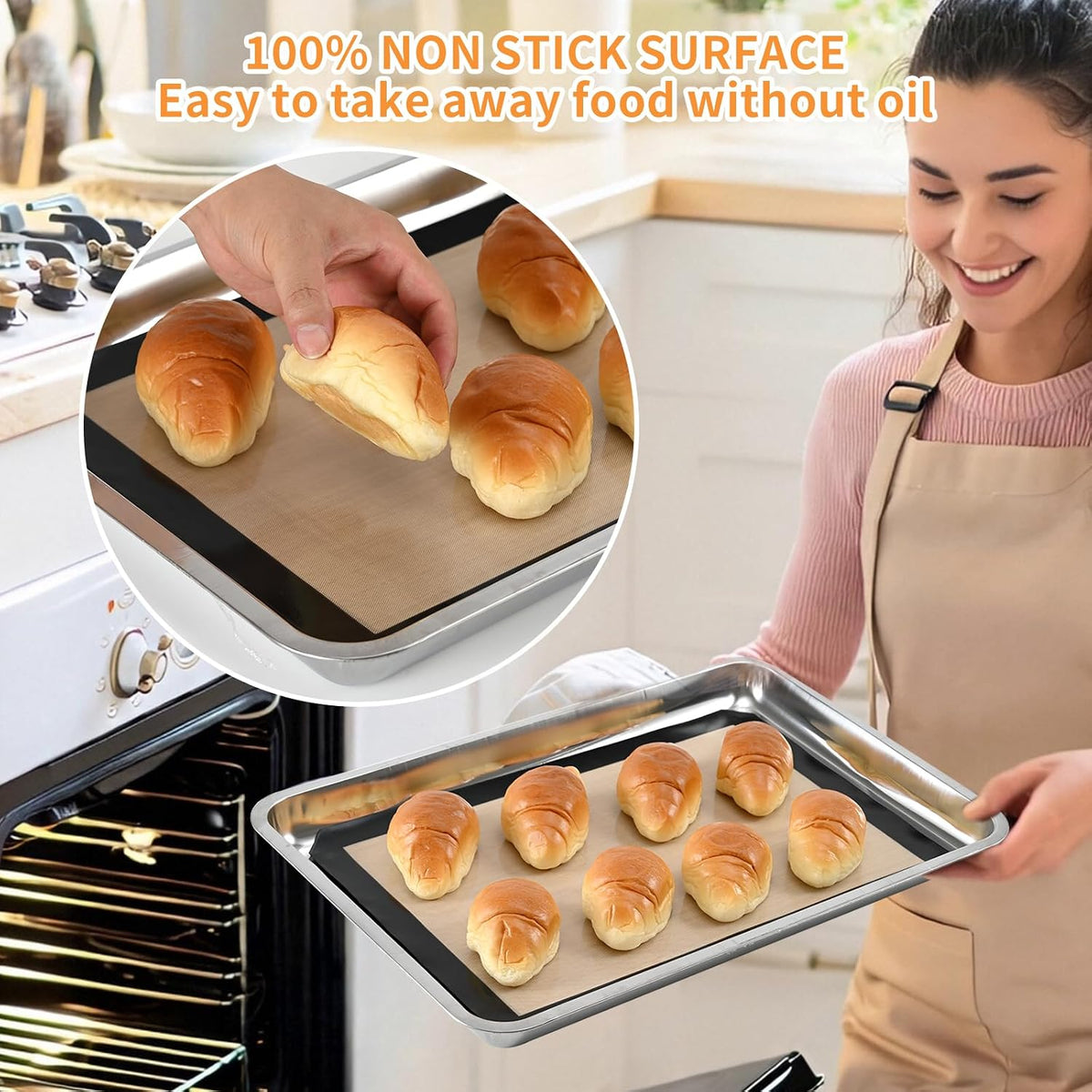 Non-stick, reusable oven baking mat