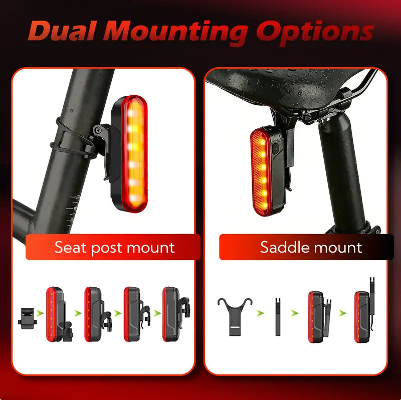 Unisex Smart Bike Tail Light - 3.15in, 5 LED, Laser Indicator, USB-Rechargeable