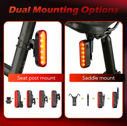 Unisex Smart Bike Tail Light - 3.15in, 5 LED, Laser Indicator, USB-Rechargeable