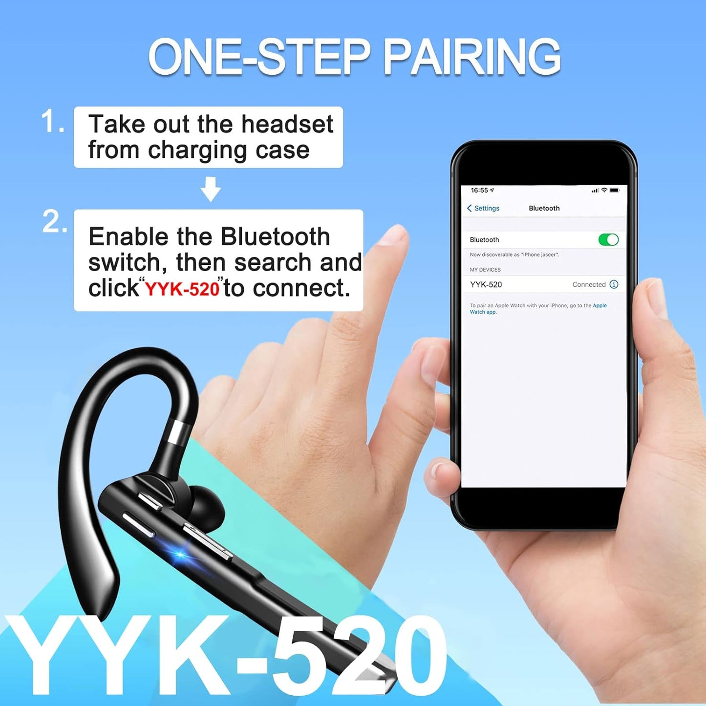 Bluetooth Earphones with 500 Hours Standby time, LED Charging case