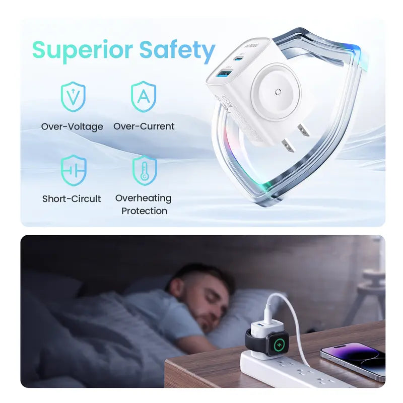 3-in-1 Magnetic Wireless Cordless PD USB-C Wall Charger Block - 20W Fast Charging