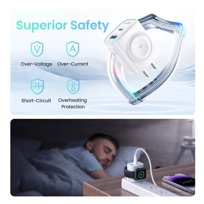 3-in-1 Magnetic Wireless Cordless PD USB-C Wall Charger Block - 20W Fast Charging