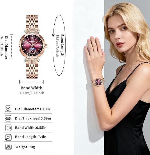 Elegant Womens Quartz Watch, Dainty Dress Watch with Crystal Accents