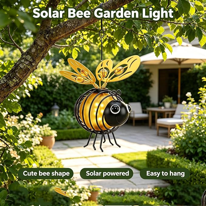 Hanging Solar Bee Light – Warm Amber Glow, Flicker-Free