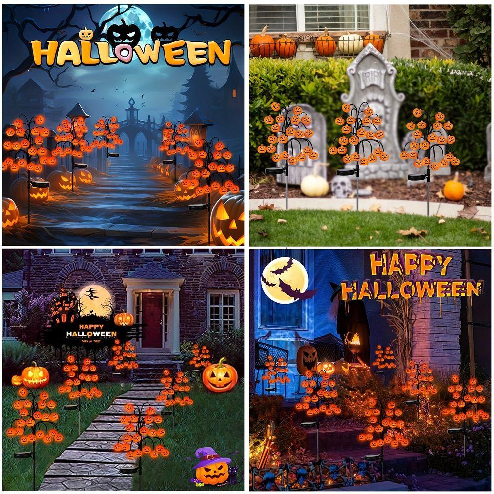 Solar Pumpkin Stake Lights, 20-Head Halloween Garden Lights