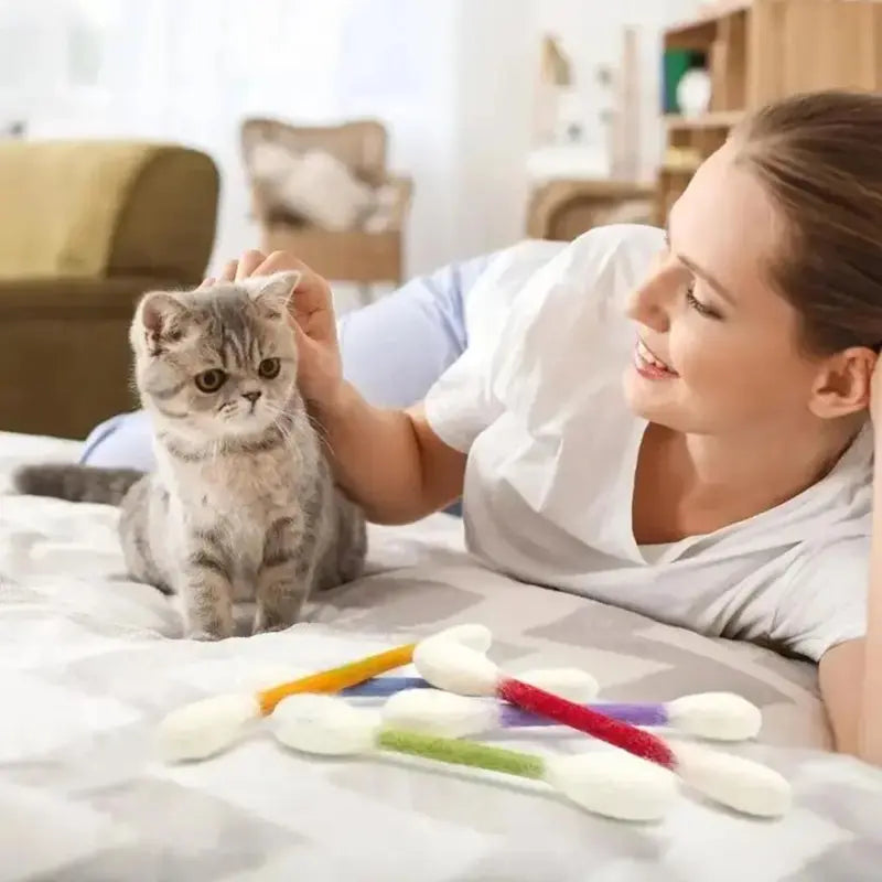 6 Pack Giant Q-tip Shaped Cat Toys, Soft Felt Cotton Swab Teething Sticks