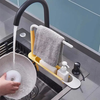 Adjustable Telescopic Sink Organizer with Cloth Hanging Rod