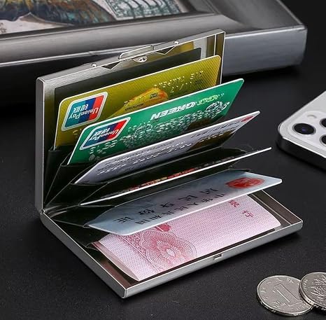 RFID Blocking Metal Card Wallet, Slim Stainless Steel Design with 6 Card Slots
