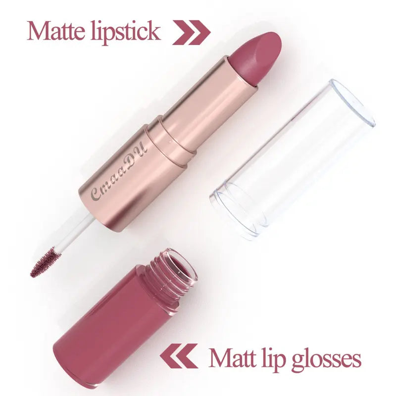 3PCS 2-in-1 Lipstick & Lip Gloss Set – Matte, Long-Lasting, and Waterproof