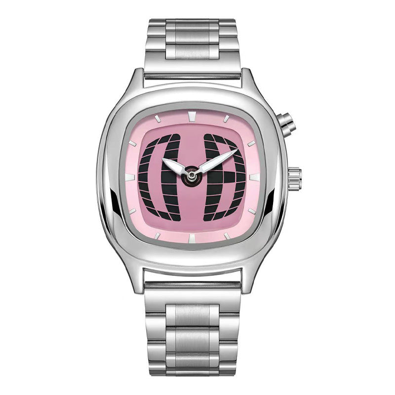 Mens Retro Square Stainless Steel Wristwatch