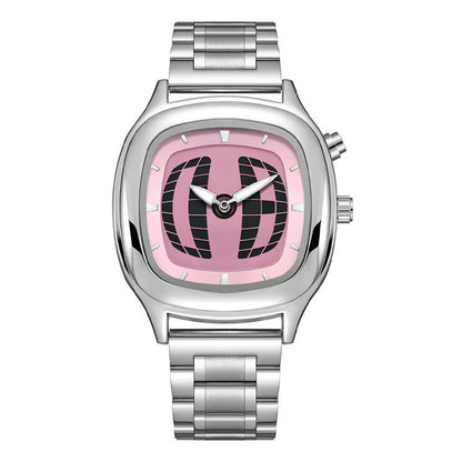 Mens Retro Square Stainless Steel Wristwatch