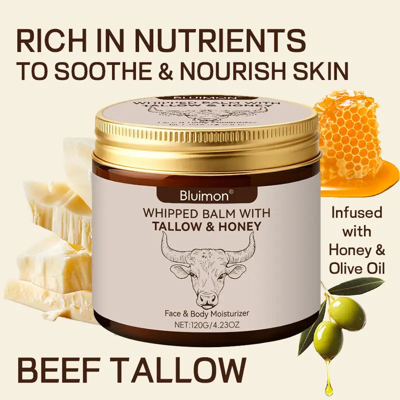 Whipped Tallow Honey Skin Balm, Organic Grass-Fed Tallow Moisturizing Cream for Face & Body