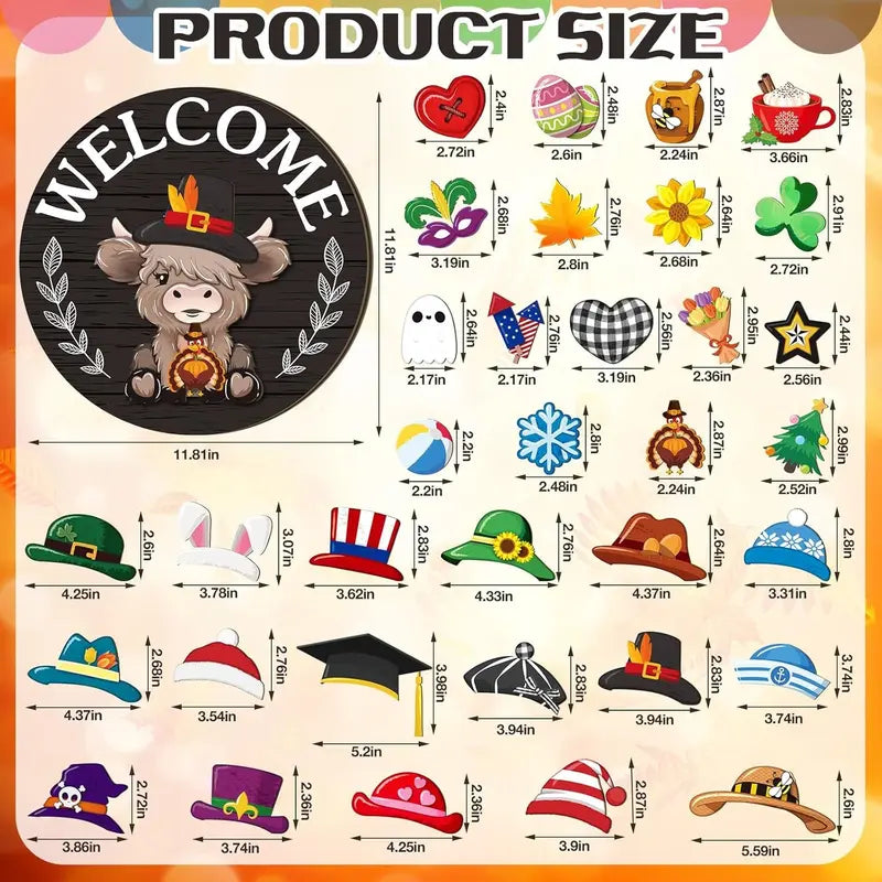 Highland Cow-Shaped Interchangeable Welcome Sign