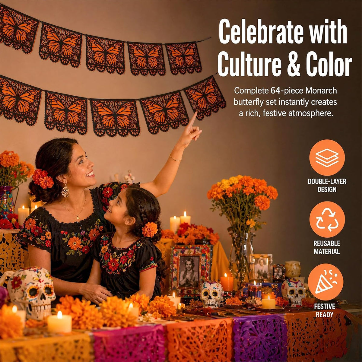 2PCS Monarch Butterfly Day of the Dead Banner