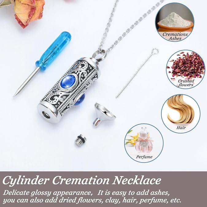 Cylindrical Gemstone Cremation Necklace – Holds Ashes