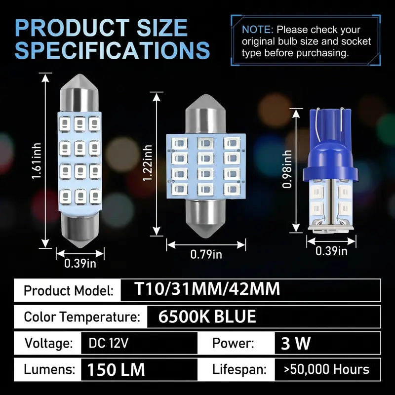 24-Piece Car Interior LED Light Bulb Kit