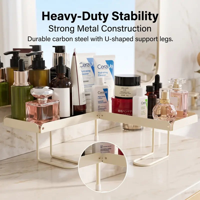 Steel Foldable Shelf Organizer for Homeowners - No-Drilling Over-Faucet Caddy with Adjustable Legs