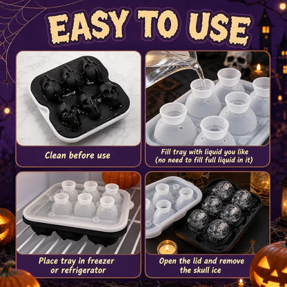 Skull Ice Cube Mold, 6-Cavity Silicone Ice Tray for Whiskey, Cocktails